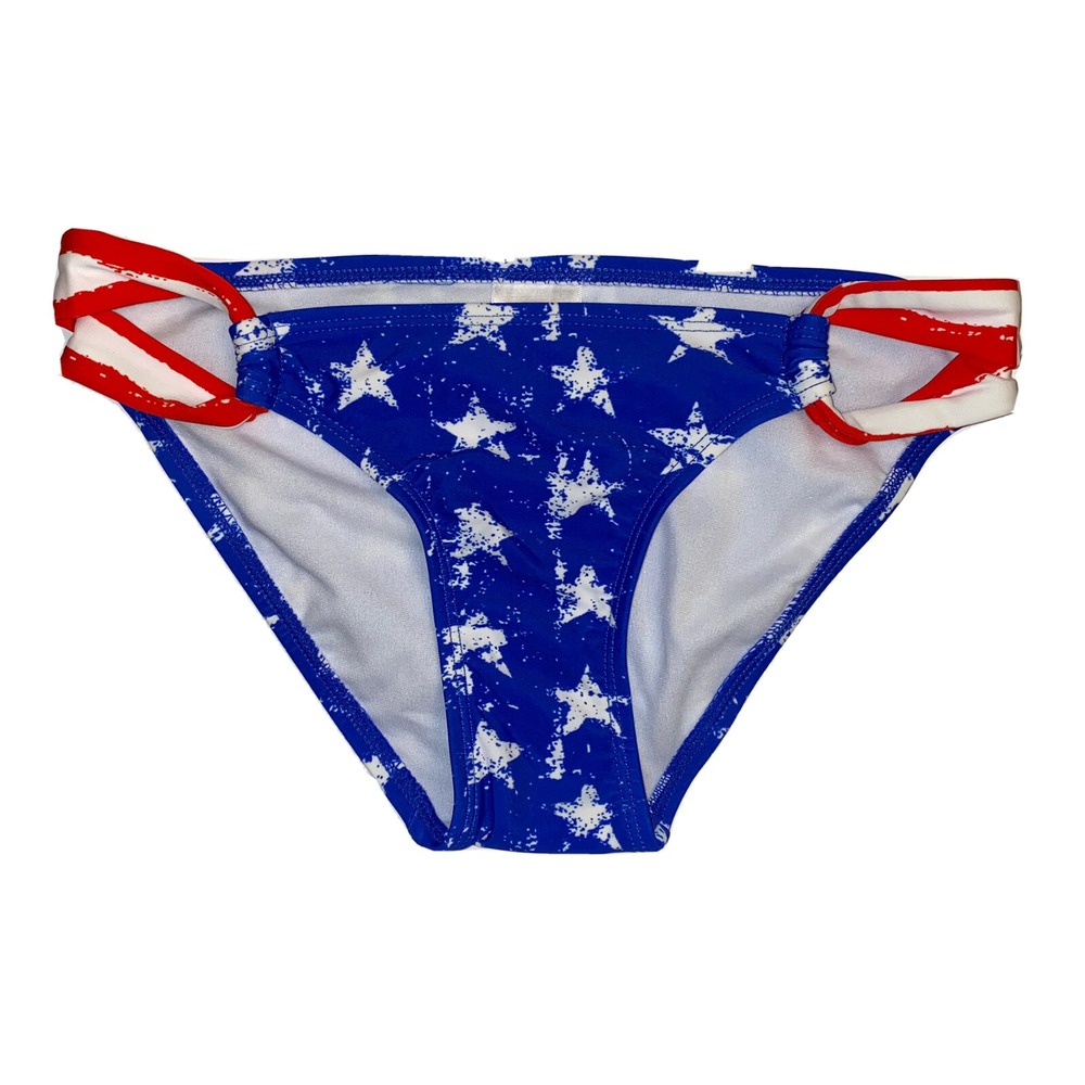Xhilaration Hipster Bikini Swim Bottom Red White Blue‎ USA Patriotic July 4th XS